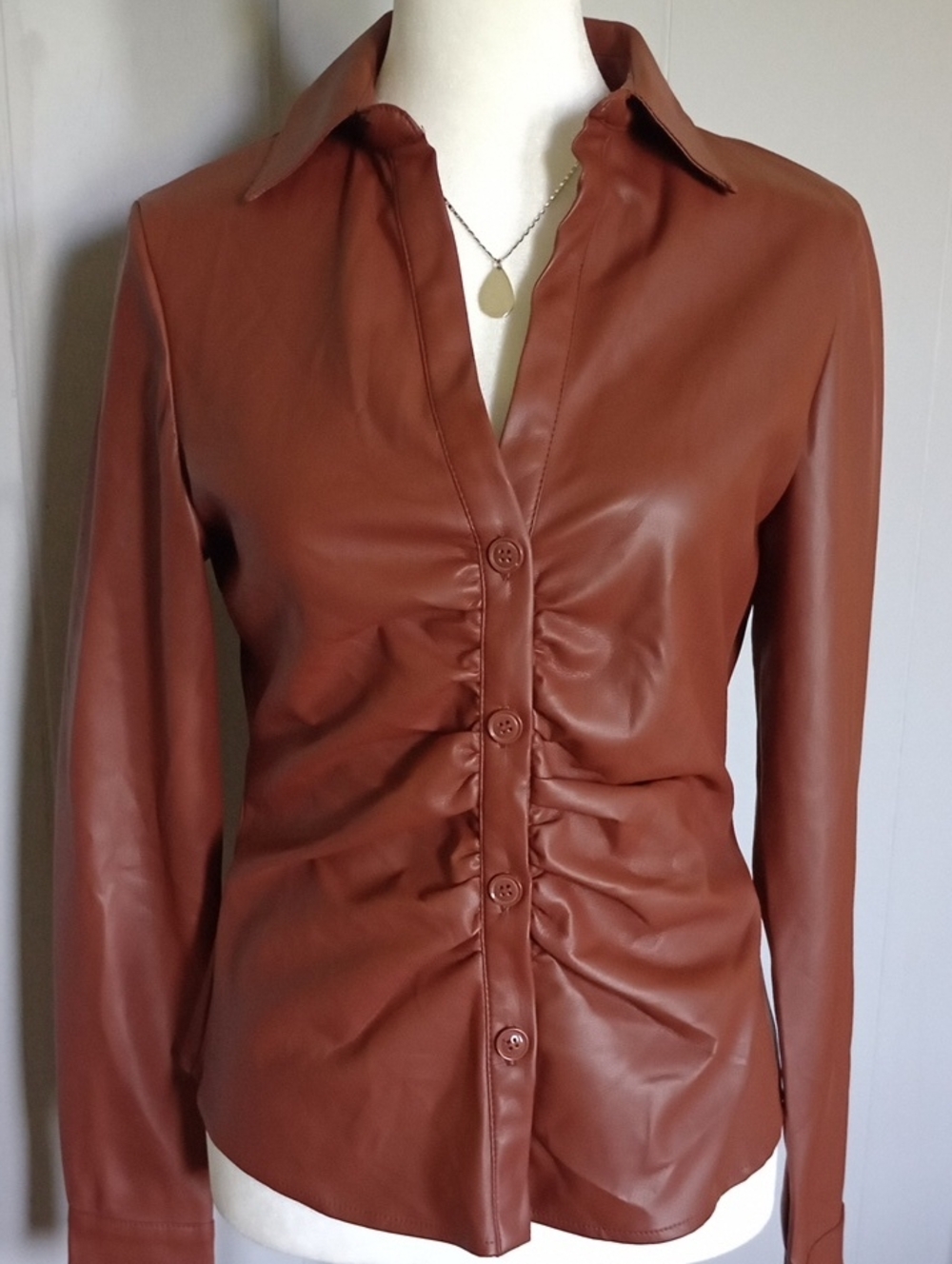 House Of Harlow 1960 Brown Vegan Leather Rauched Jacket / Shirt Size XS